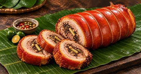 The Bellyssimo Barkadahan with three sliced portions showing lemongrass and spices