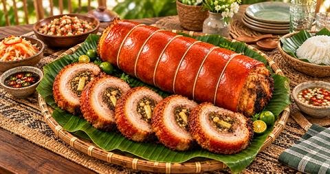 Bellyssimo Handaan feast with five sliced portions showing lemongrass and spices