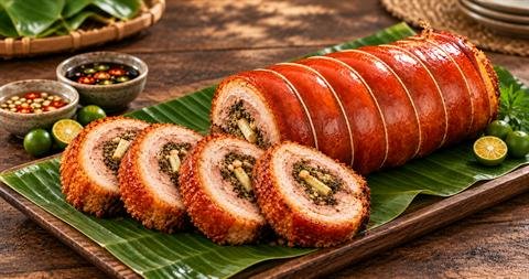 Bellyssimo Salo-Salo with four sliced portions showing lemongrass and spices